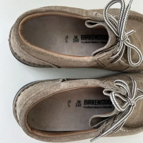 Birkenstock Womens Pasadena Lace Up Shoes Sz EU 38 US 7-7.5 Tan Suede Moccasins - Picture 4 of 12